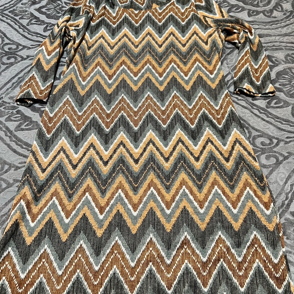 Tacera Gold and Brown Sheath Dress 3/4 Sleeve Bateau Neckline